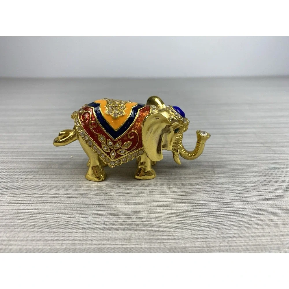 Trinket Box Golden Elephant Bejeweled 4 In‎ Long x 2 In Tall Jewels